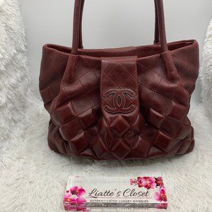 CHANEL Sloane Square Leather Diamond Tote Bag Red